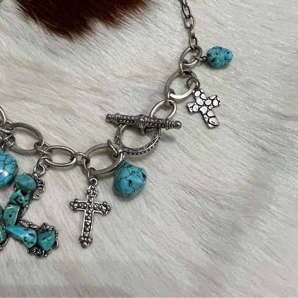Turquoise Silver Cross Necklace - Picture 6 of 9